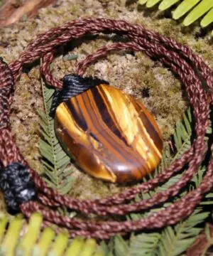 Australian Tiger Eye Pendant Necklace, MARA MAMBA Golden Tigereye, Australian made macrame cord healing jewellery, brown stone