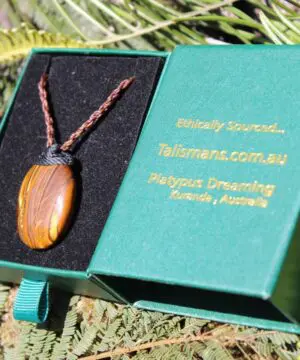 Australian Tiger Eye Pendant Necklace, MARA MAMBA Golden Tigereye, Australian made macrame cord healing jewellery, brown stone