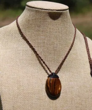 Australian Tiger Eye Pendant Necklace, MARA MAMBA Golden Tigereye, Australian made macrame cord healing jewellery, brown stone