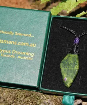 Tasmanian Serpentine Pendant, Australian Atlantisite Necklace • Australian Handmade Talisman, Australian handwoven tropical cord