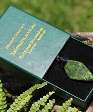 Tasmanian Serpentine Pendant, Australian Atlantisite Necklace • Australian Handmade Talisman, Australian handwoven tropical cord