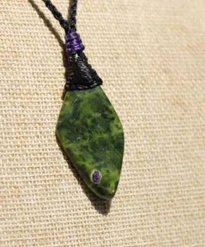 Tasmanian Serpentine Pendant, Australian Atlantisite Necklace • Australian Handmade Talisman, Australian handwoven tropical cord