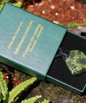 Tasmanian Stichtite Serpentine Pendant, Australian Atlantisite Necklace • • Australian Handmade Talisman, Australian handwoven tropical cord