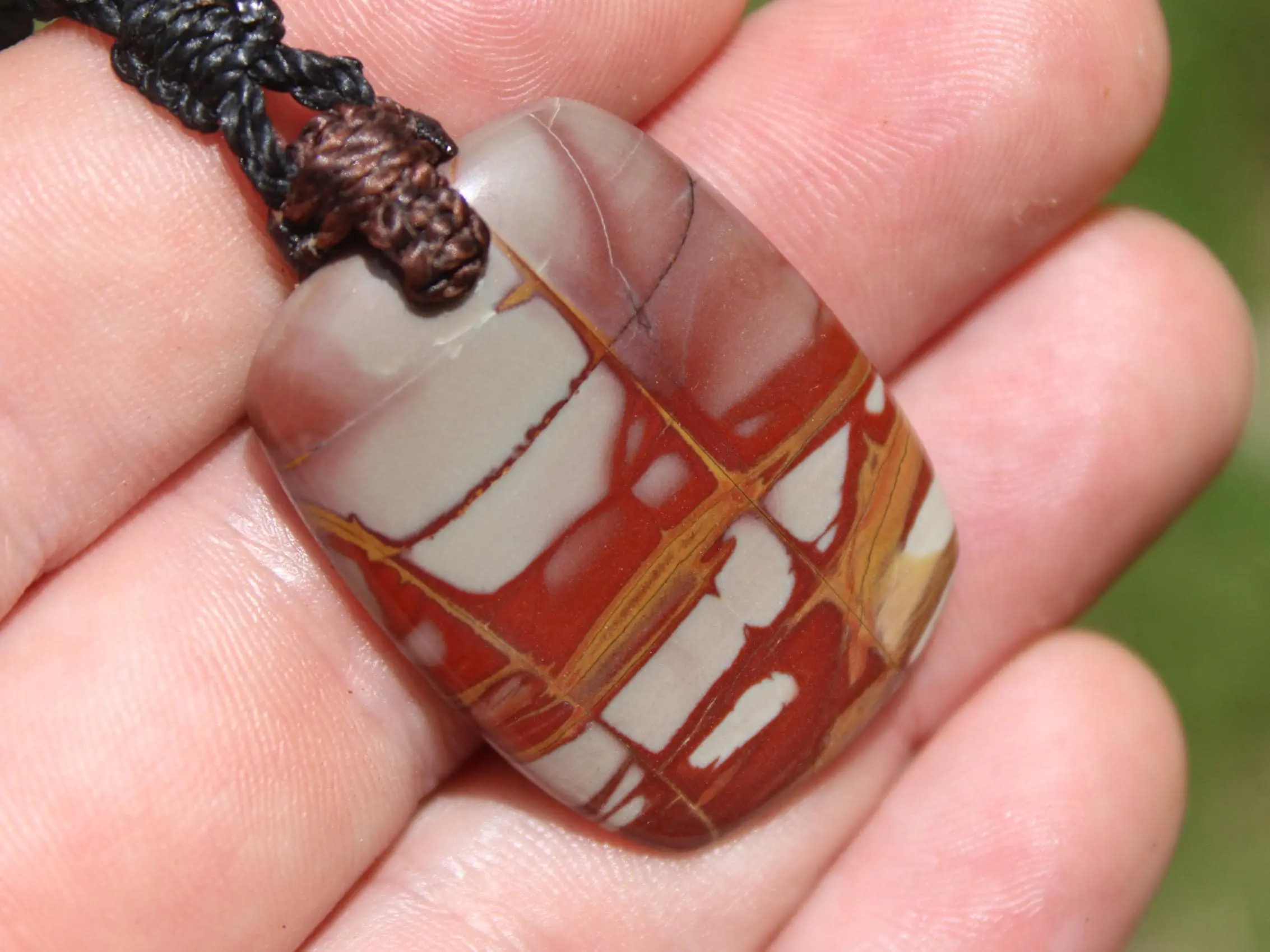 Australian Noreena Jasper Necklace • Red Stone Tribal Pendant • Handwoven Tropical Cord • May Birthstone Healing Jewelry