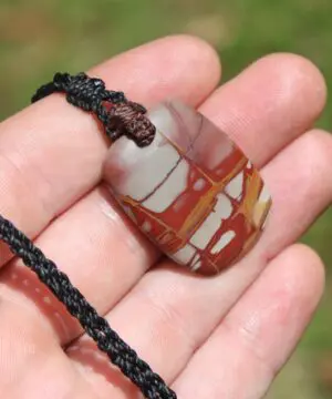 Australian Noreena Jasper Necklace • Red Stone Tribal Pendant • Handwoven Tropical Cord • May Birthstone Healing Jewelry