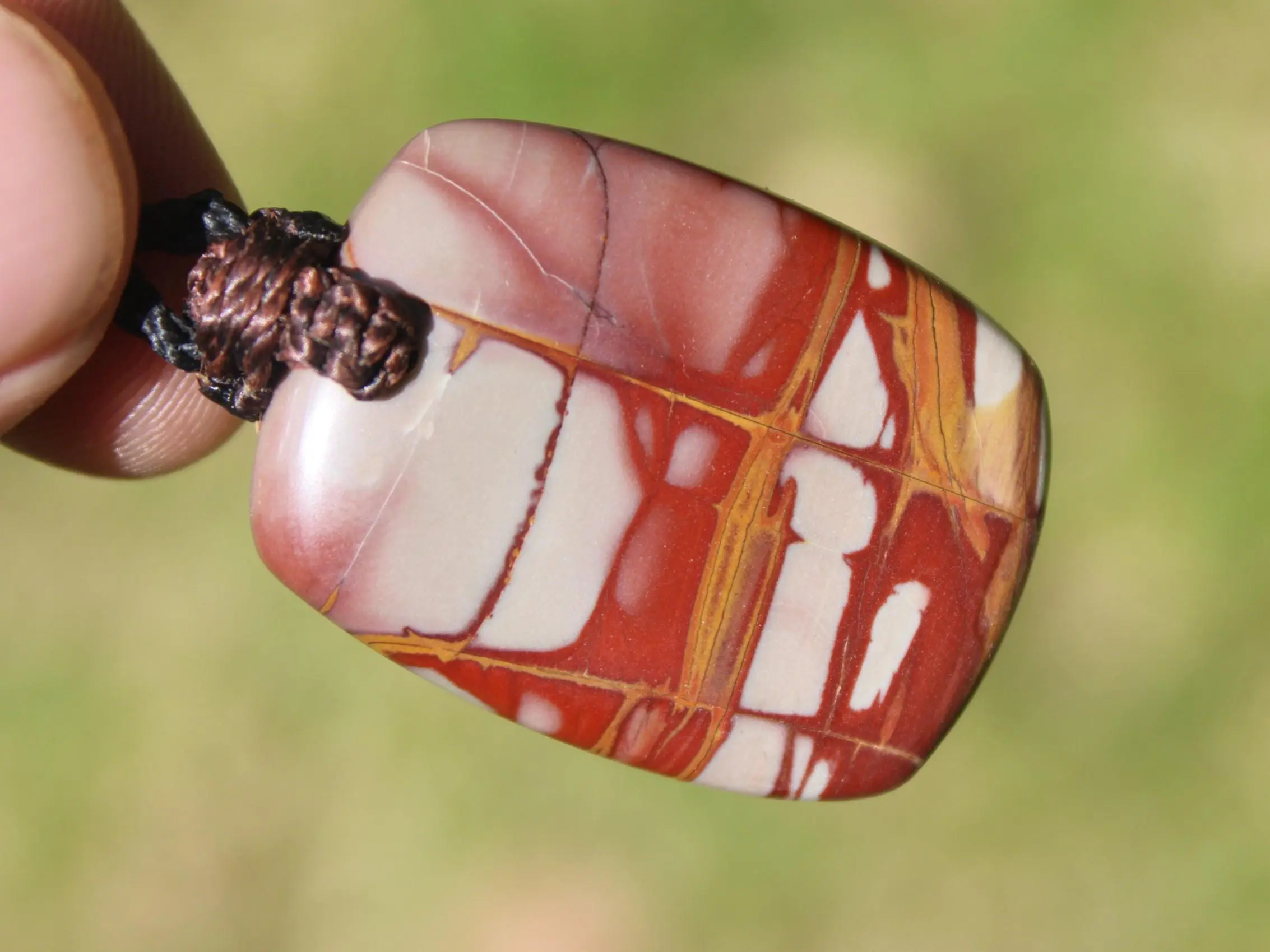 Australian Noreena Jasper Necklace • Red Stone Tribal Pendant • Handwoven Tropical Cord • May Birthstone Healing Jewelry