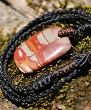 Australian Noreena Jasper Necklace • Red Stone Tribal Pendant • Handwoven Tropical Cord • May Birthstone Healing Jewelry