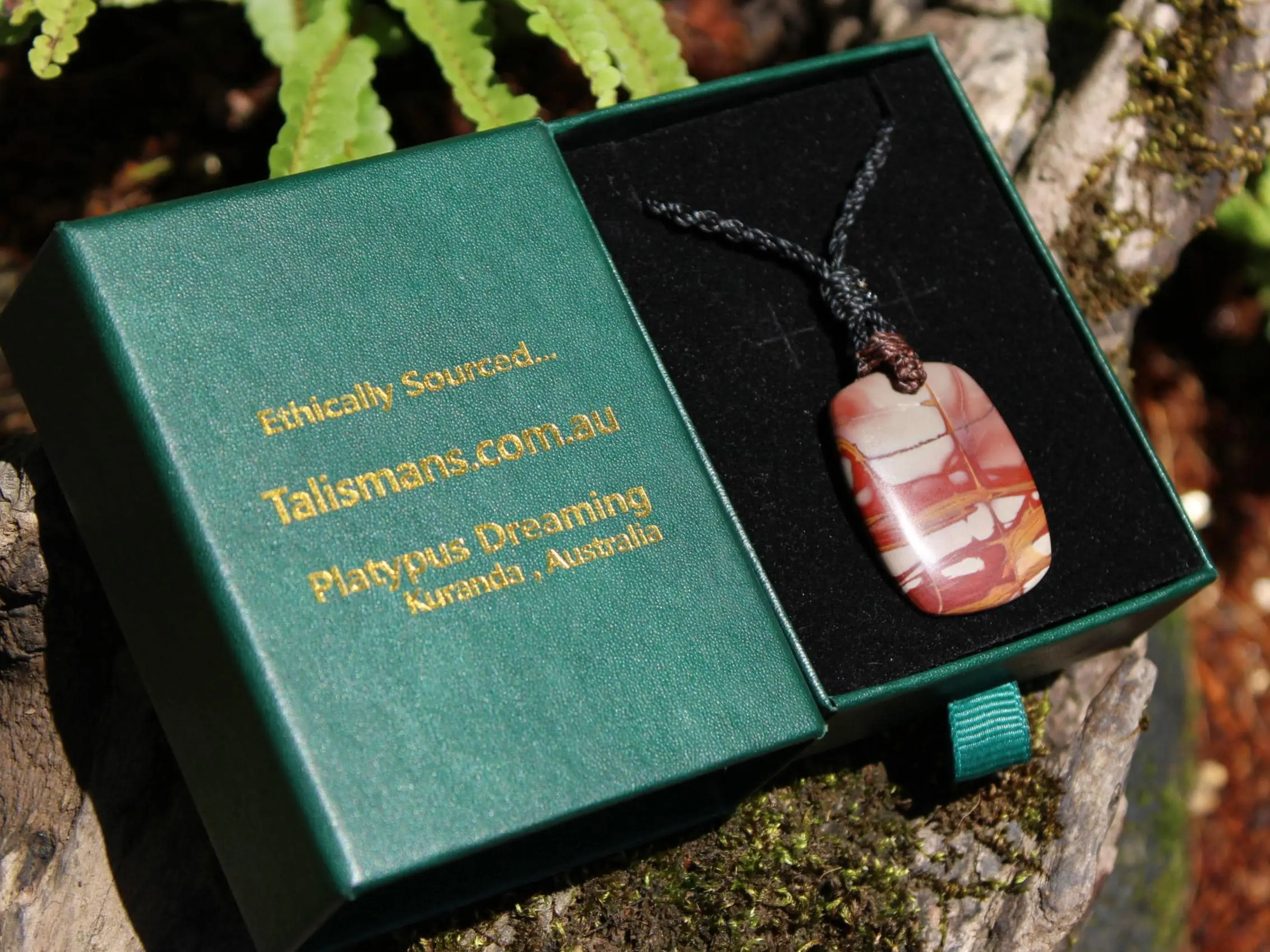 Australian Noreena Jasper Necklace • Red Stone Tribal Pendant • Handwoven Tropical Cord • May Birthstone Healing Jewelry