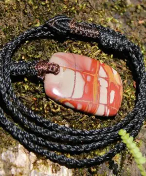 Australian Noreena Jasper Necklace • Red Stone Tribal Pendant • Handwoven Tropical Cord • May Birthstone Healing Jewelry