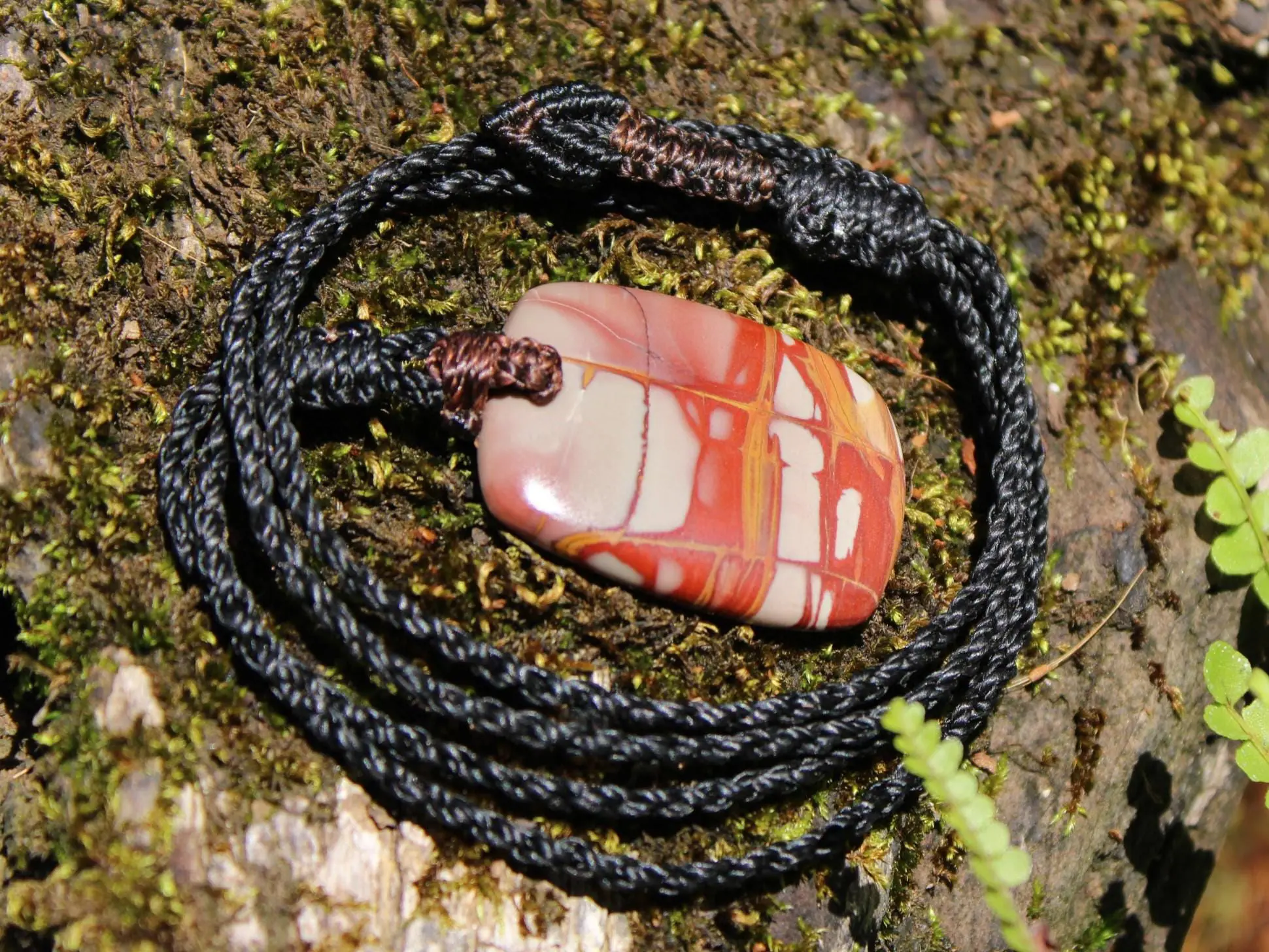 Australian Noreena Jasper Necklace • Red Stone Tribal Pendant • Handwoven Tropical Cord • May Birthstone Healing Jewelry