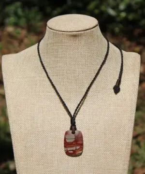 Australian Noreena Jasper Necklace • Red Stone Tribal Pendant • Handwoven Tropical Cord • May Birthstone Healing Jewelry