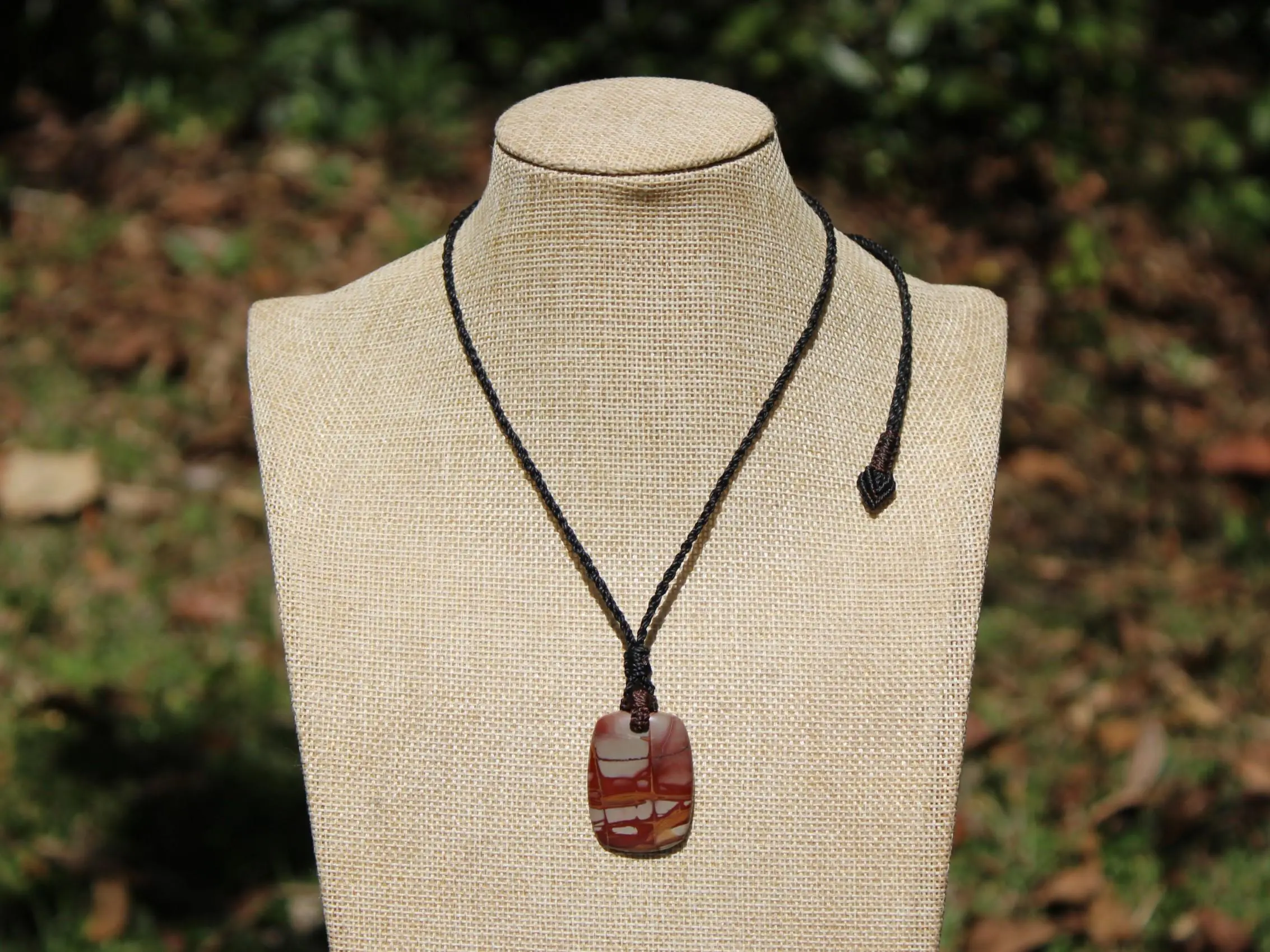Australian Noreena Jasper Necklace • Red Stone Tribal Pendant • Handwoven Tropical Cord • May Birthstone Healing Jewelry
