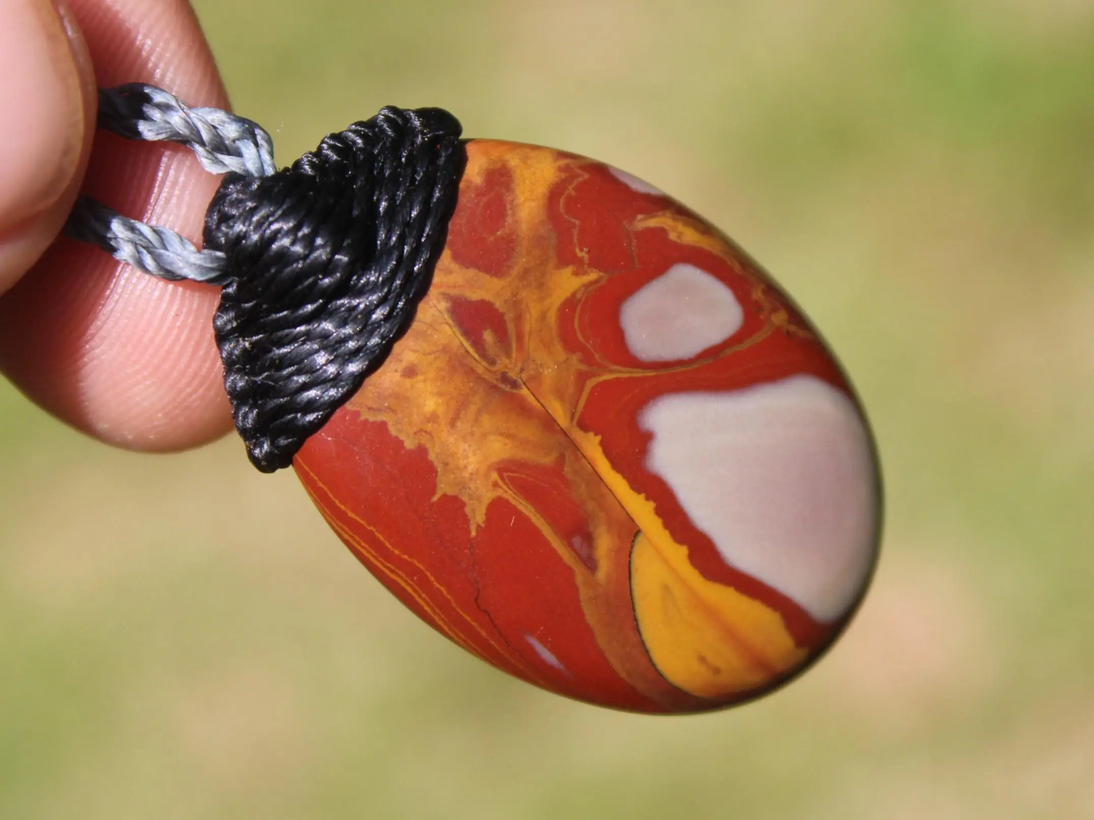 Australian Noreena Jasper Necklace • Red Stone Tribal Pendant • Handwoven Tropical Cord • May Birthstone Healing Jewelry