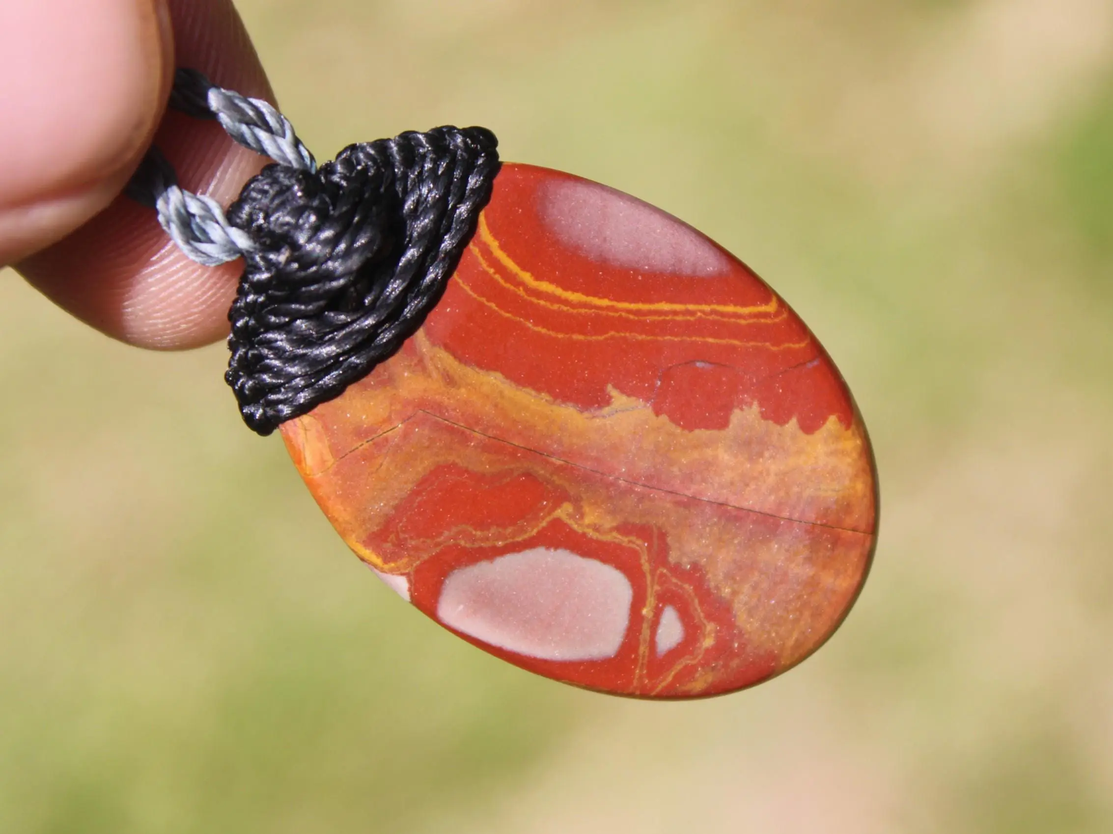 Australian Noreena Jasper Necklace • Red Stone Tribal Pendant • Handwoven Tropical Cord • May Birthstone Healing Jewelry