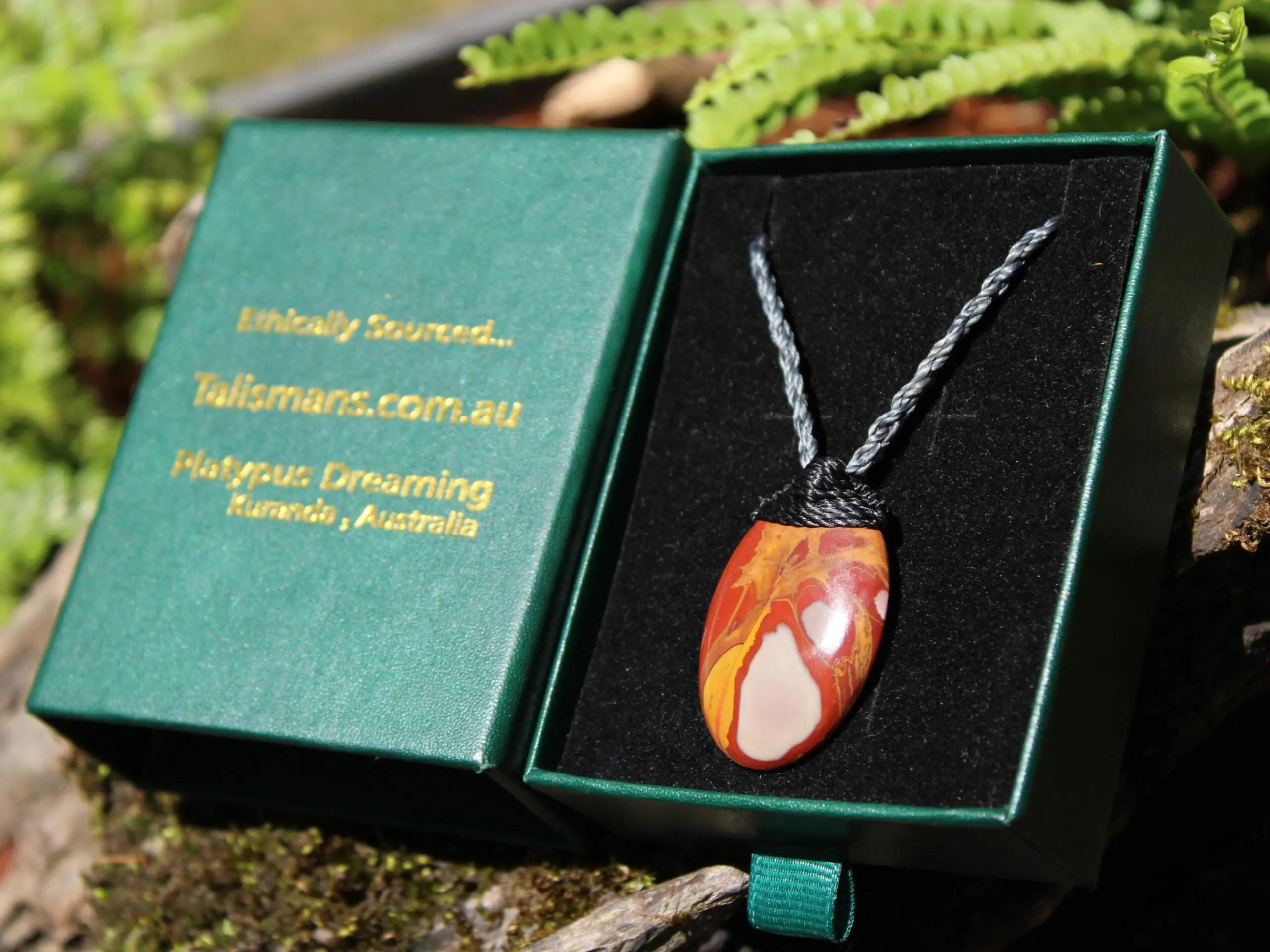 Australian Noreena Jasper Necklace • Red Stone Tribal Pendant • Handwoven Tropical Cord • May Birthstone Healing Jewelry