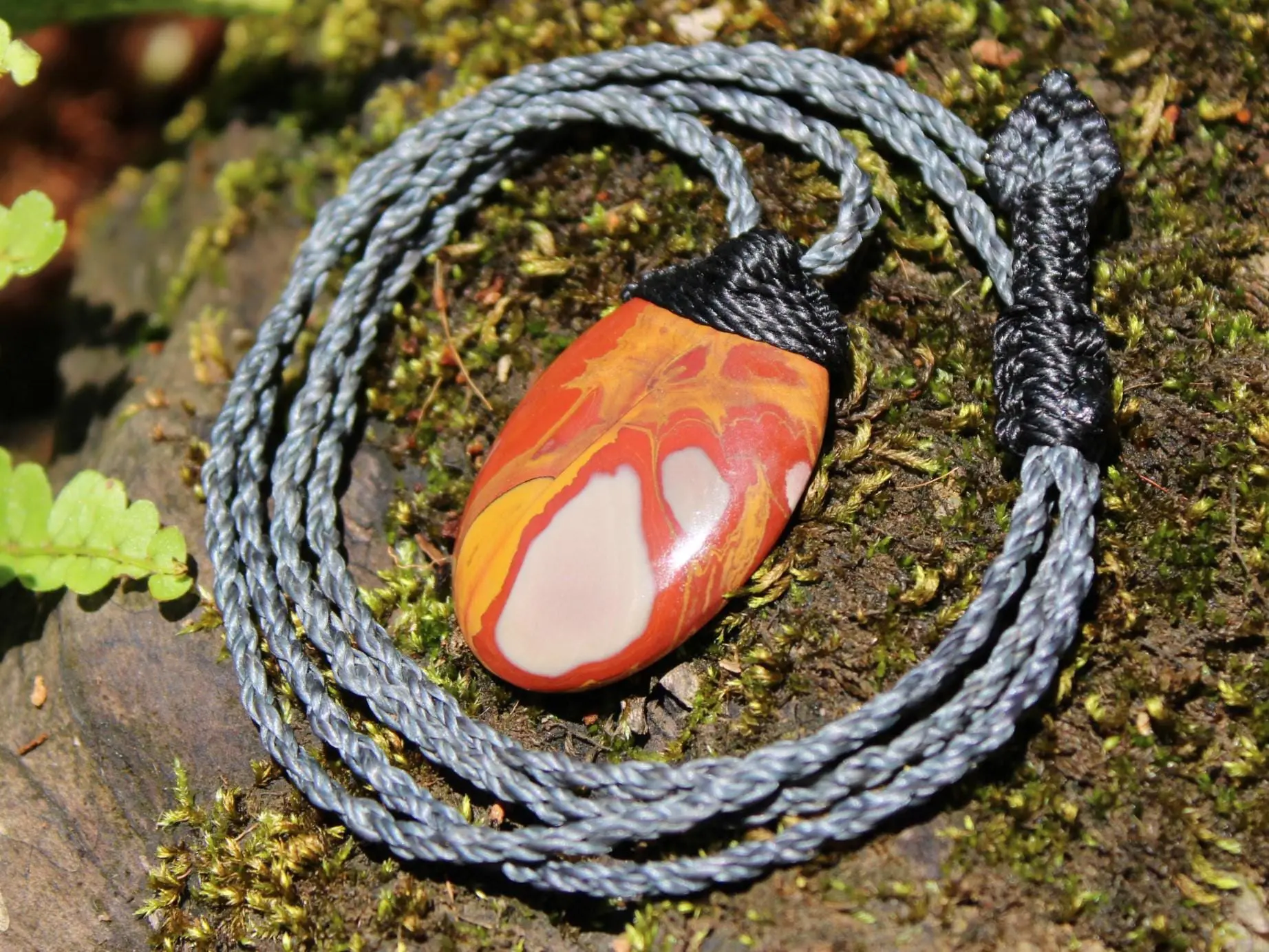 Australian Noreena Jasper Necklace • Red Stone Tribal Pendant • Handwoven Tropical Cord • May Birthstone Healing Jewelry