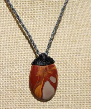 Australian Noreena Jasper Necklace • Red Stone Tribal Pendant • Handwoven Tropical Cord • May Birthstone Healing Jewelry