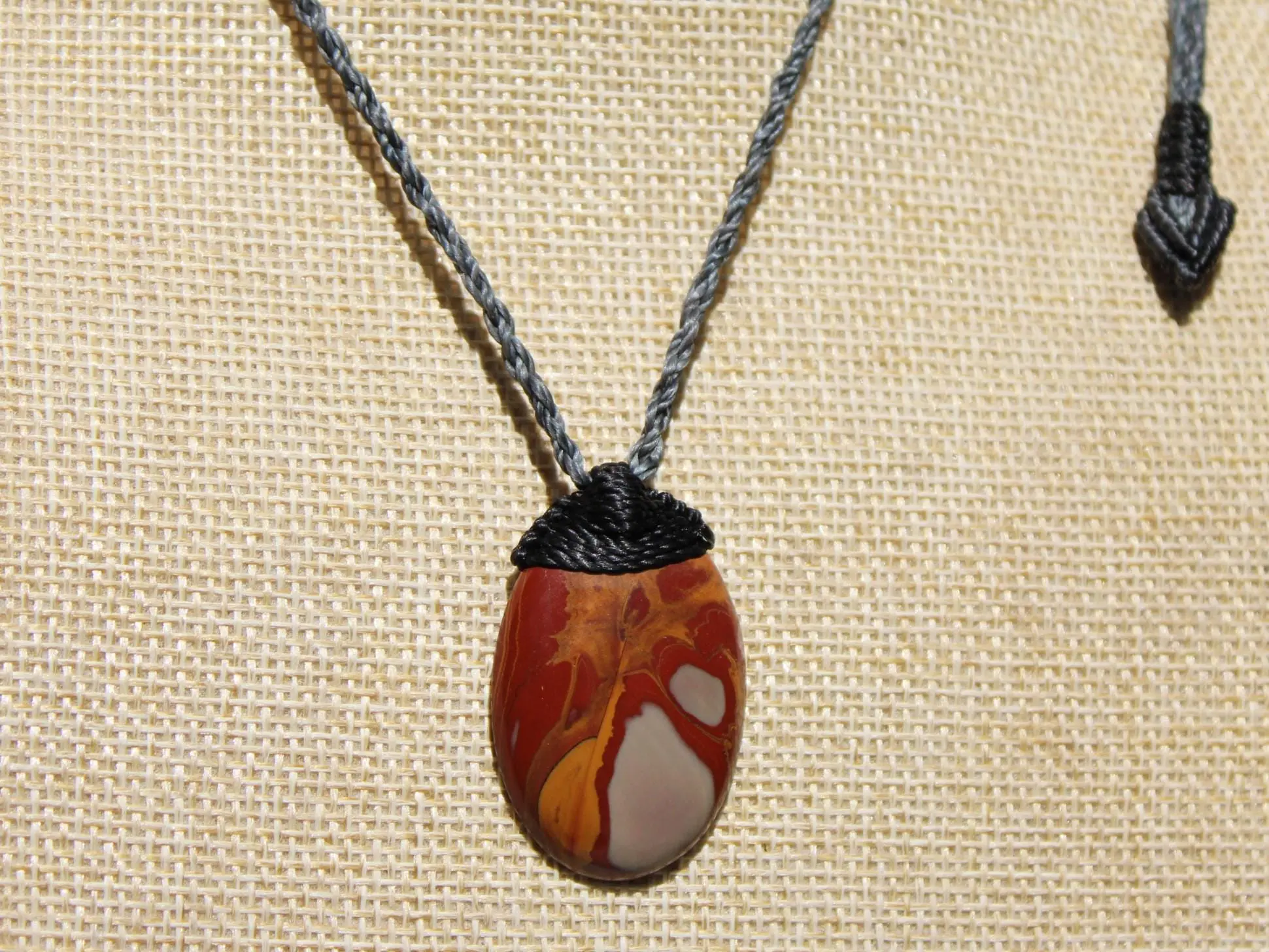 Australian Noreena Jasper Necklace • Red Stone Tribal Pendant • Handwoven Tropical Cord • May Birthstone Healing Jewelry