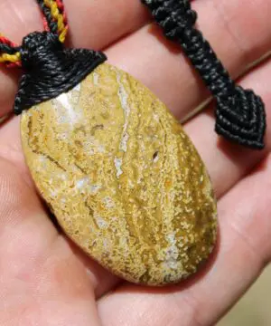 Agate Creek Jasper Talisman, Australian HandMade handwoven tropical cord crystal healing Pendant Talisman, Black Yellow Red