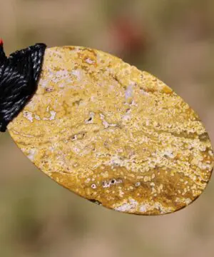 Agate Creek Jasper Talisman, Australian HandMade handwoven tropical cord crystal healing Pendant Talisman, Black Yellow Red