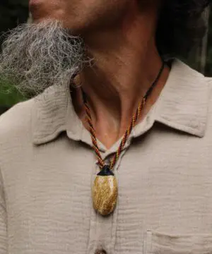 Agate Creek Jasper Talisman, Australian HandMade handwoven tropical cord crystal healing Pendant Talisman, Black Yellow Red