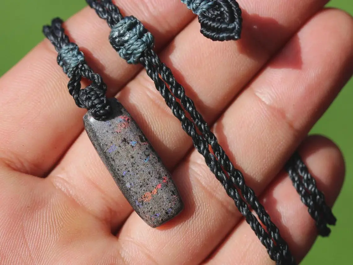 FIRE MATRIX Fairy OPAL Necklace, Australian Opal Tribal Pendant, Australian made macrame cord, dragon sun necklace, october birthstone