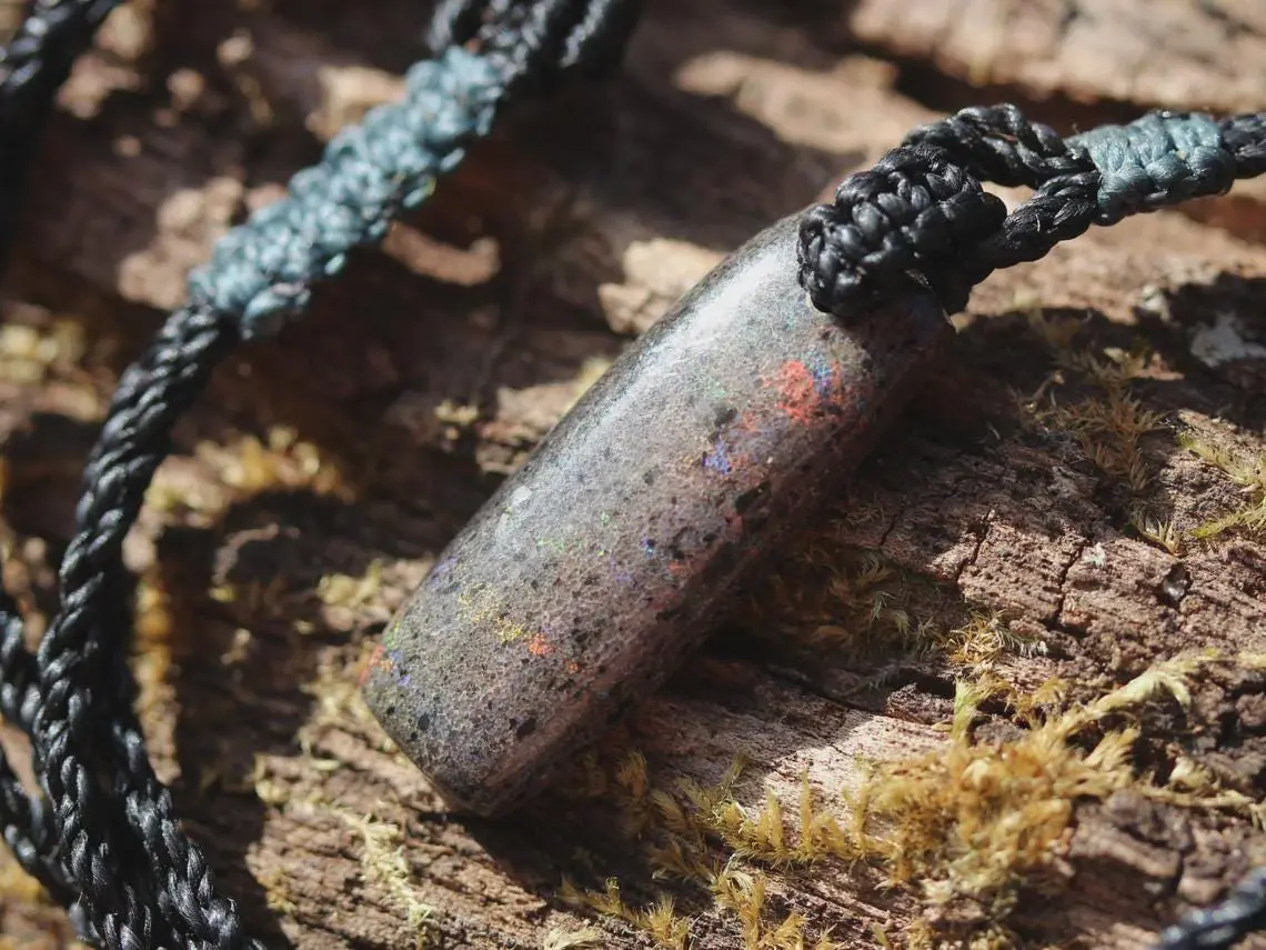 FIRE MATRIX Fairy OPAL Necklace, Australian Opal Tribal Pendant, Australian made macrame cord, dragon sun necklace, october birthstone