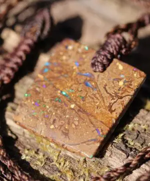 Australian matrix boulder opal necklace,Australian made handwoven tropical cord natural jewelry, Australian opal pendant, October birthstone