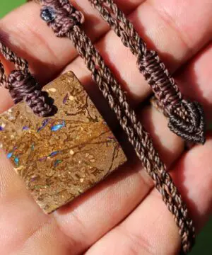 Australian matrix boulder opal necklace,Australian made handwoven tropical cord natural jewelry, Australian opal pendant, October birthstone