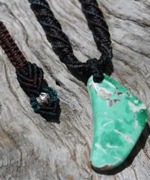 Australian Variscite Boomerang Necklace Pemdant , Australian handMade handwoven tropical cord, Variscite Pendant, November Birthstone