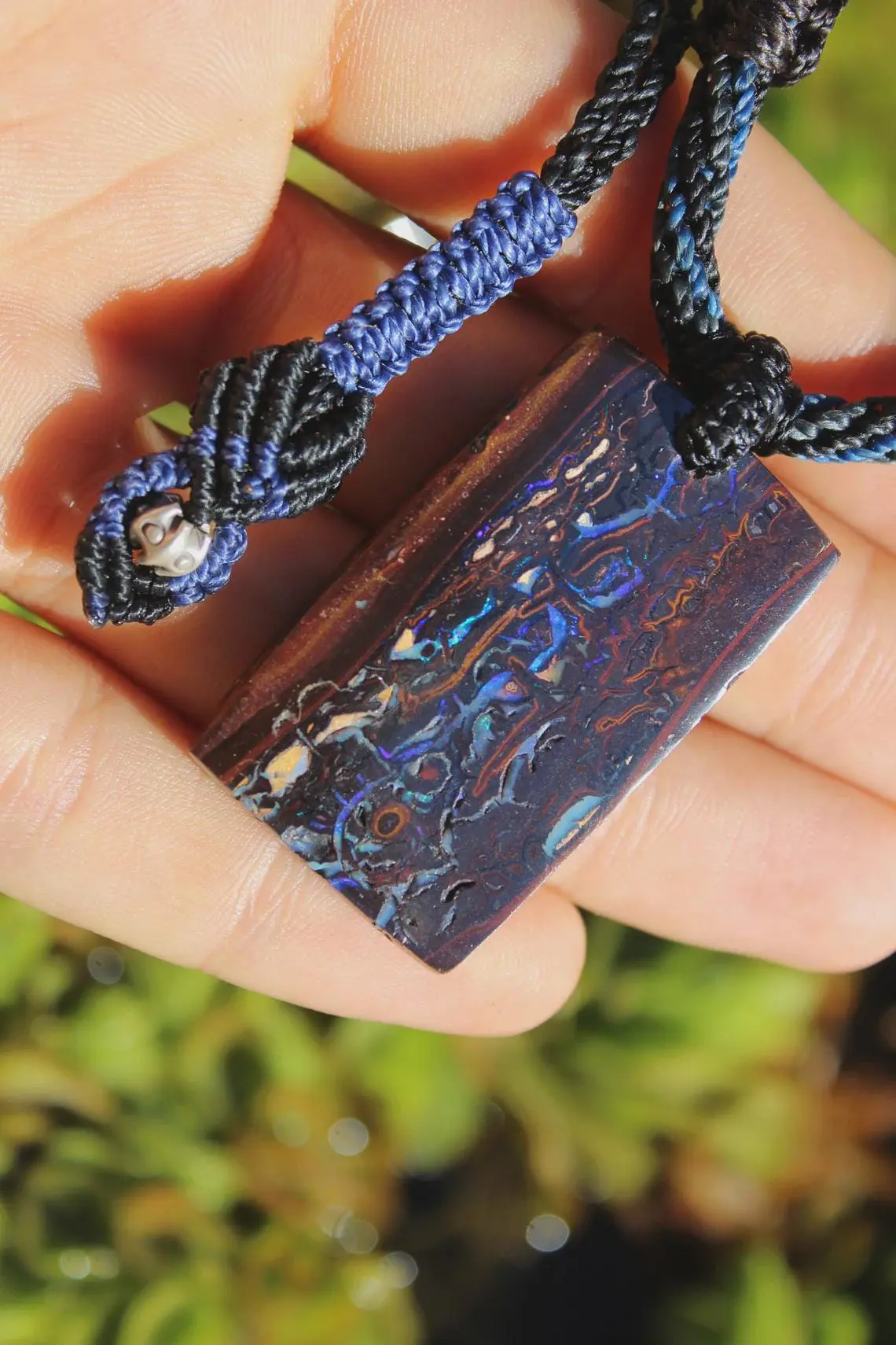Koroit Boulder Opal Necklace, Australian Handmade Opal Pendant, Crystal Talisman, Tropical Cord Jewellery, Ethical Australian Jewellery