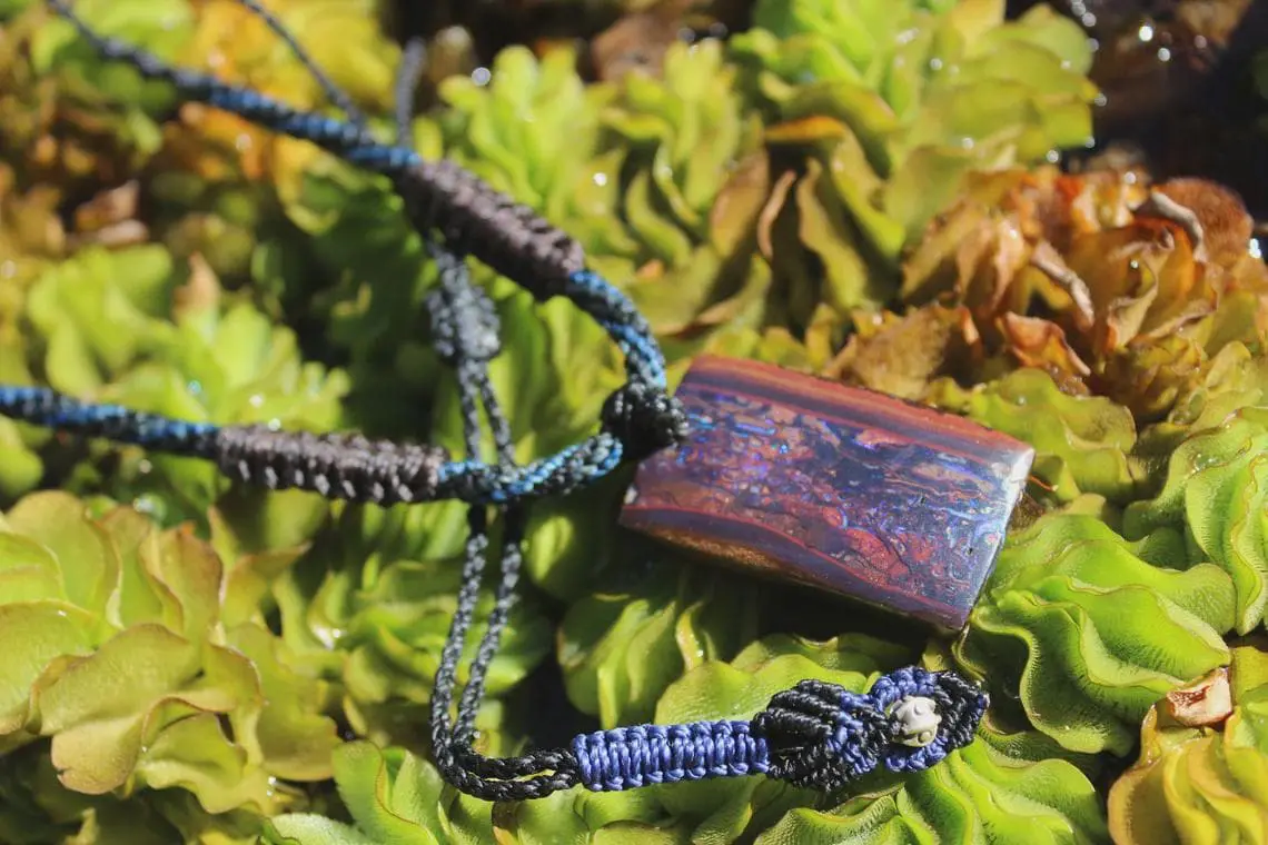 Koroit Boulder Opal Necklace, Australian Handmade Opal Pendant, Crystal Talisman, Tropical Cord Jewellery, Ethical Australian Jewellery