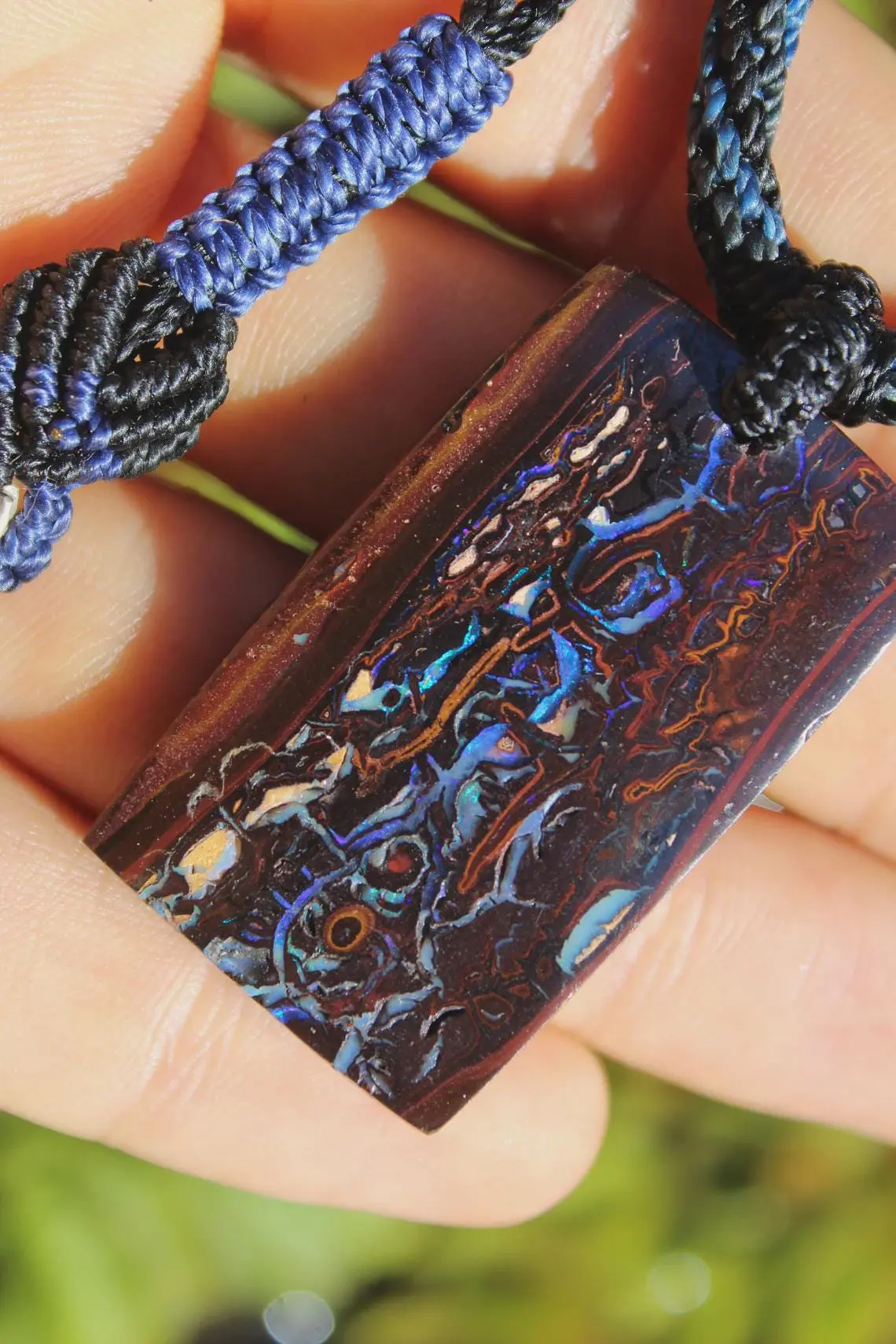 Koroit Boulder Opal Necklace, Australian Handmade Opal Pendant, Crystal Talisman, Tropical Cord Jewellery, Ethical Australian Jewellery