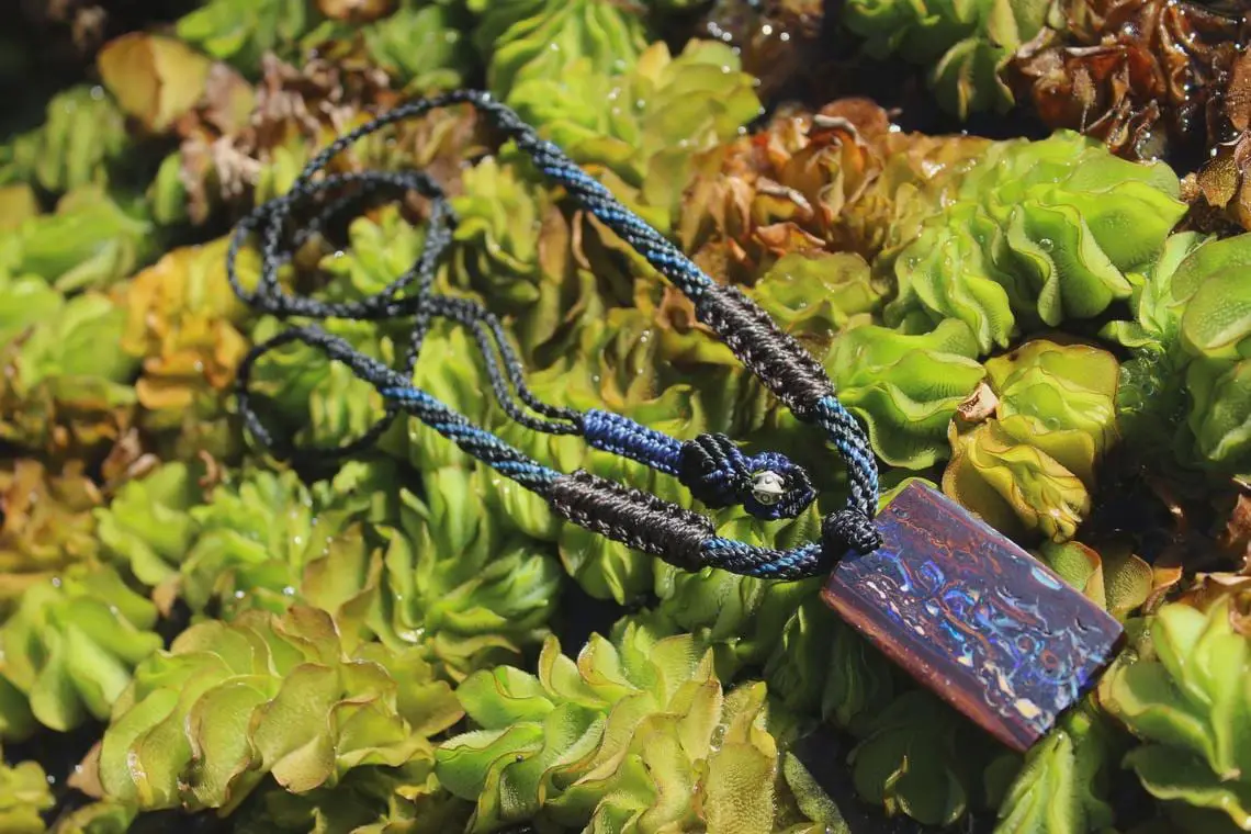 Koroit Boulder Opal Necklace, Australian Handmade Opal Pendant, Crystal Talisman, Tropical Cord Jewellery, Ethical Australian Jewellery