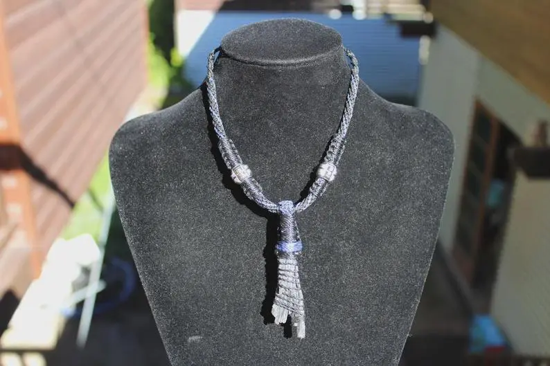 Australian KYANITE Necklace, Black Kyanite Pendant, Australian made Tropical Cord, Healing Crystal Jewellery, Handmade NeoTribal Talisman