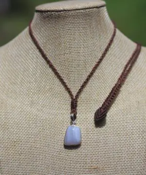 Australian Blue Lace Agate Necklace, Sterling Silver Pendant, Tribal Healing Crystal Talisman, Handwoven Tropical Cord