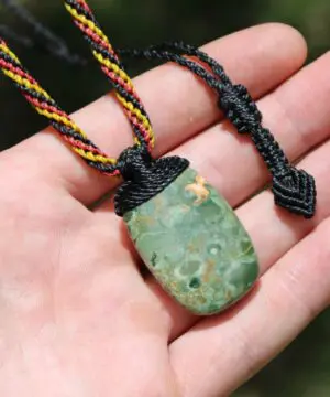 Australian Royal Rhyolite Rainforest Jasper Necklace • Indigenous Inspired Talisman • Australian Handmade Handwoven Tropical Cord