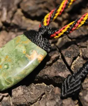 Australian Royal Rhyolite Rainforest Jasper Necklace • Indigenous Inspired Talisman • Australian Handmade Handwoven Tropical Cord
