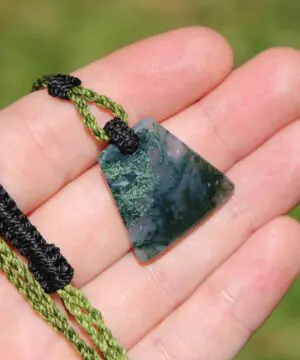 Moss Agate Quartz Pendant • Australian Handmade Talisman • Tribal Healing Crystal Jewelry • Tropical Cord Green Moss Agate Necklace