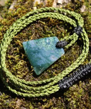 Moss Agate Quartz Pendant • Australian Handmade Talisman • Tribal Healing Crystal Jewelry • Tropical Cord Green Moss Agate Necklace