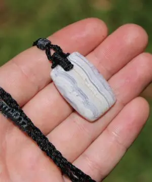 Blue Lace Agate Necklace , BlueLace Agate Pendant, Australian made Elven Macrame Cord Healing Crystal Jewelry , Christmas gift idea