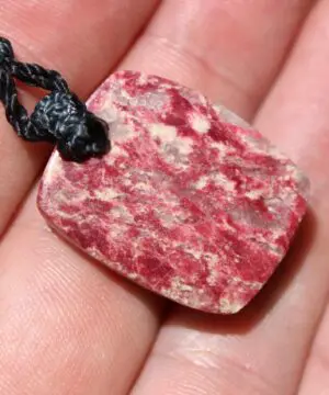 Australian Thulite Necklace, Pink Crystal Talisman, Australian Handmade Tropical Cord, beachy beach jewelry, summer jewelry, surfer necklace