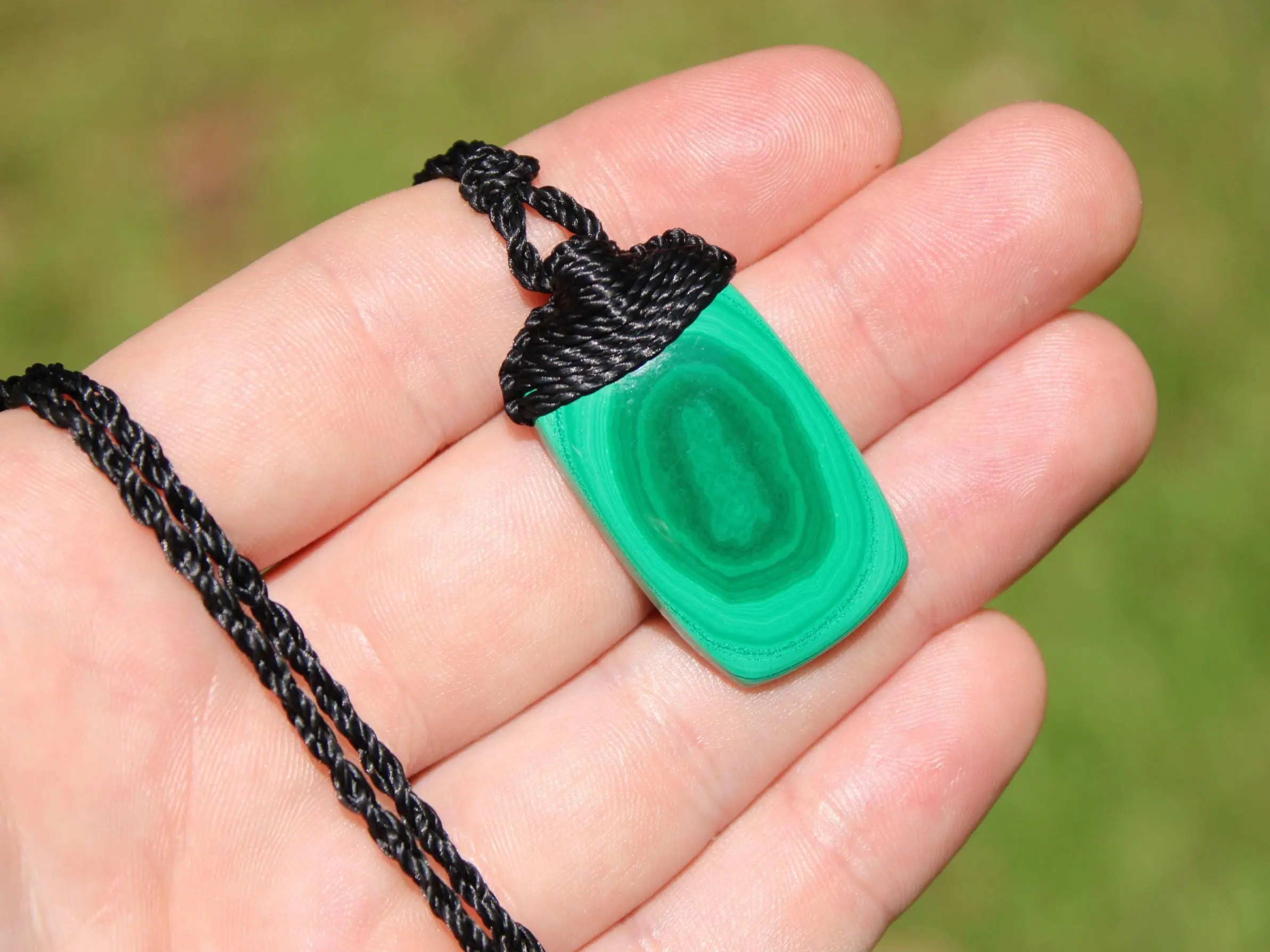 Malachite Necklace,Malachite Pendant, Elven Jewelry, crystal healing jewellery,Australian made Macrame Cord, Green stone talisman