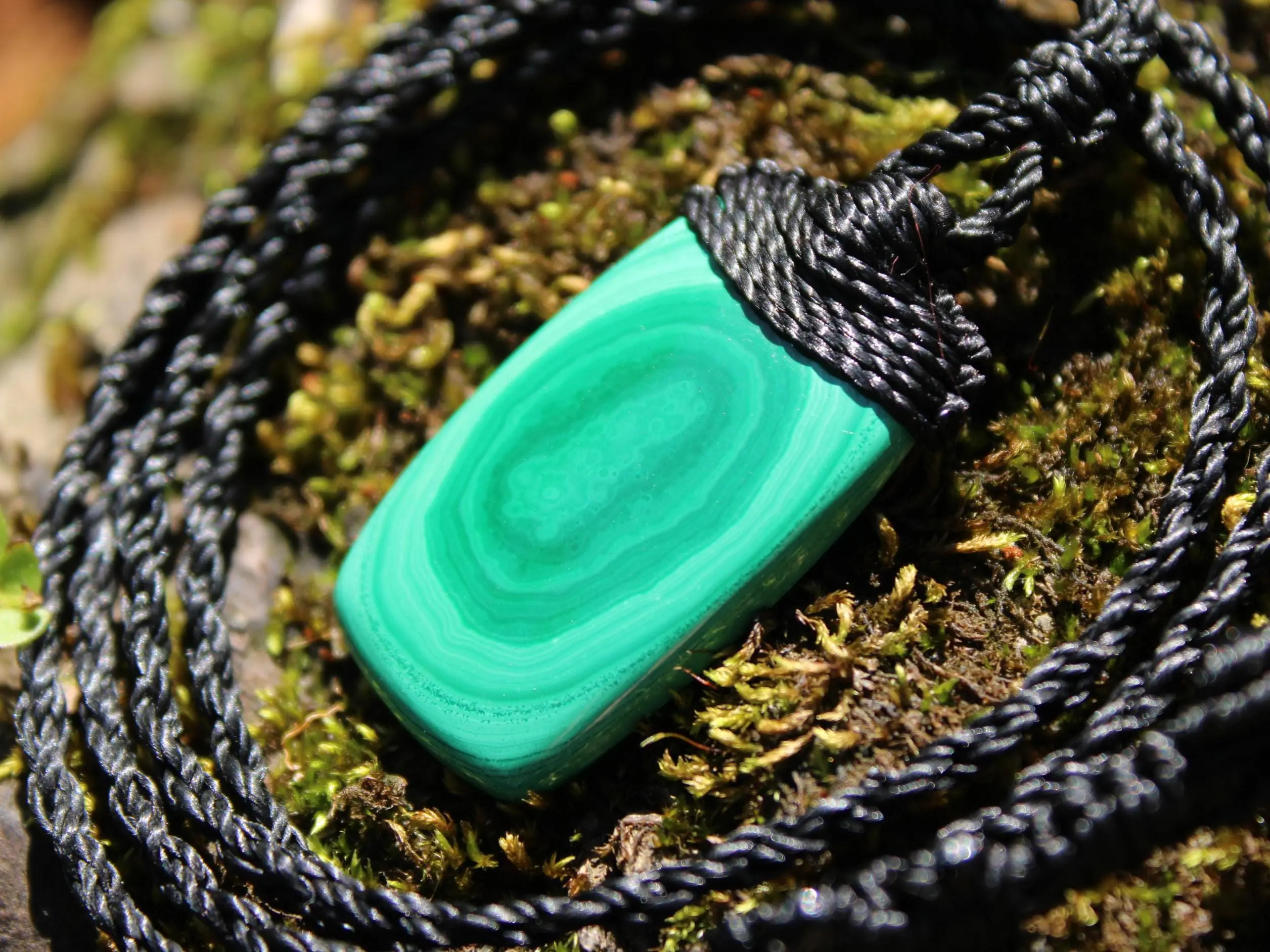 Malachite Necklace,Malachite Pendant, Elven Jewelry, crystal healing jewellery,Australian made Macrame Cord, Green stone talisman