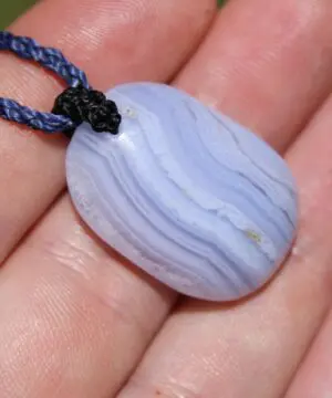 Australian Blue Lace Agate Necklace • Agate Creek Pendant • Tribal Healing Crystal Talisman • Handwoven Tropical Cord