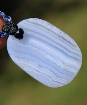 Australian Blue Lace Agate Necklace • Agate Creek Pendant • Tribal Healing Crystal Talisman • Handwoven Tropical Cord