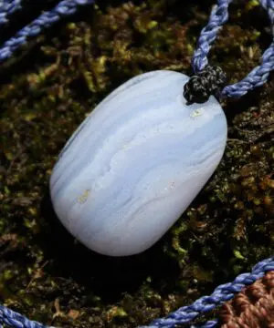 Australian Blue Lace Agate Necklace • Agate Creek Pendant • Tribal Healing Crystal Talisman • Handwoven Tropical Cord