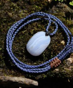 Australian Blue Lace Agate Necklace • Agate Creek Pendant • Tribal Healing Crystal Talisman • Handwoven Tropical Cord
