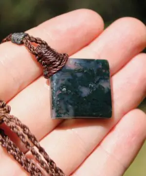 Green Moss Agate Necklace • Moss Agate Quartz Pendant • Australian Handmade Talisman • Tribal Healing Crystal Jewelry • Tropical Cord