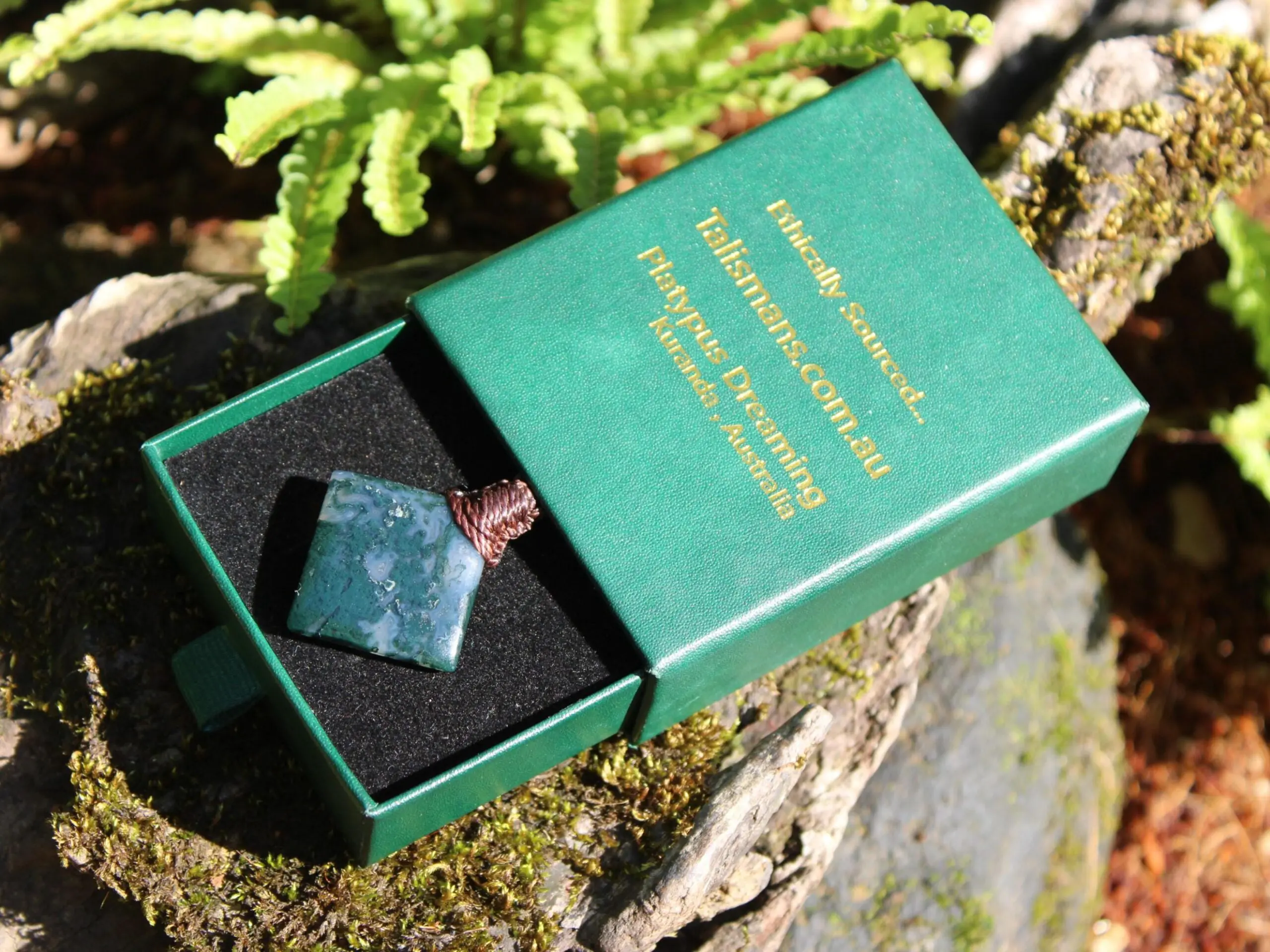 Green Moss Agate Necklace • Moss Agate Quartz Pendant • Australian Handmade Talisman • Tribal Healing Crystal Jewelry • Tropical Cord